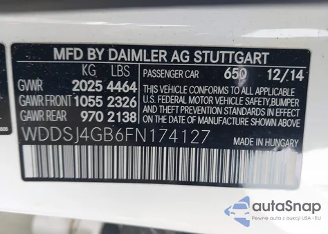 2015 Mercedes-Benz Cla 250 4Matic z USA, uszkodzony, nr VIN WDDSJ4GB6FN174127